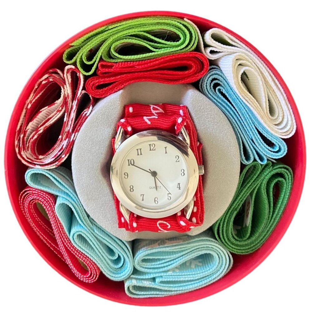 Vintage Cupcakes & Cartwheels Christmas Holiday Watch Fabric Band Womens